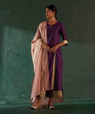 Purple chanderi kurta set with gota work 1