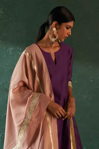 Purple chanderi kurta set with gota work