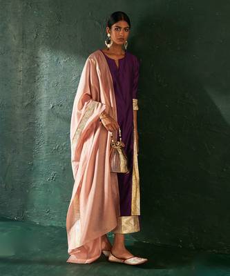 Purple chanderi kurta set with gota work 3