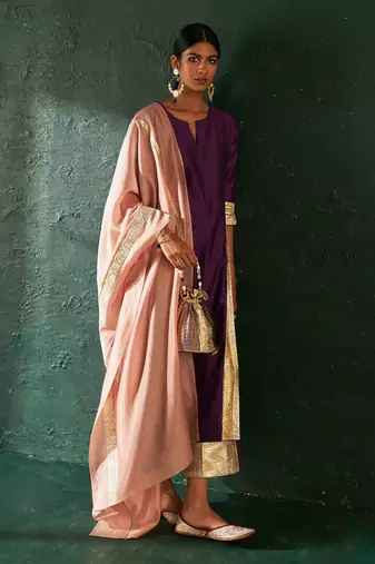 Purple chanderi kurta set with gota work