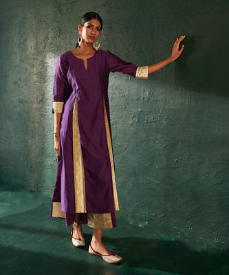 Purple chanderi kurta set with gota work 5