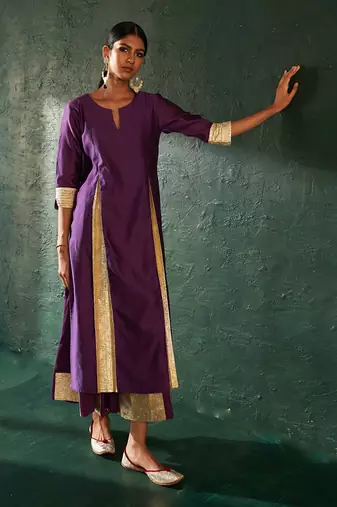 Purple chanderi kurta set with gota work