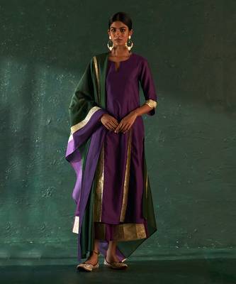 Purple chanderi kurta set with panelled gota work 1
