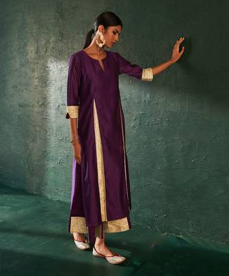 Purple chanderi kurta set with panelled gota work 3