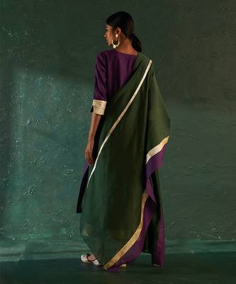 Purple chanderi kurta set with panelled gota work 5