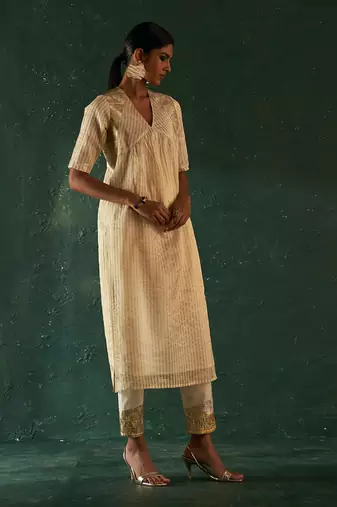 Ivory tissue stripe kurta set