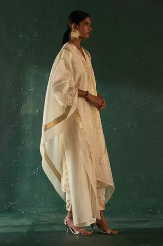 Ivory tissue stripe kurta set