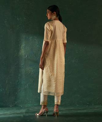 Ivory tissue stripe kurta set 5