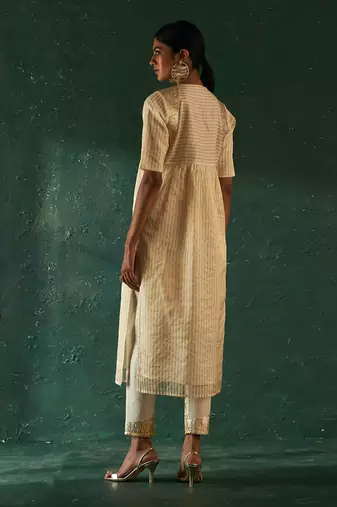 Ivory tissue stripe kurta set
