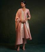 Rose pink chanderi kurta set with gota work