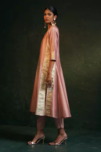 Rose pink chanderi kurta set with gota work