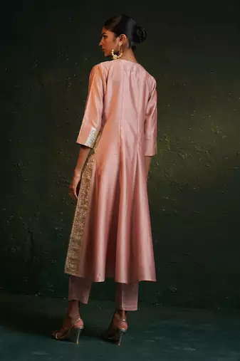 Rose pink chanderi kurta set with gota work