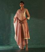 Rose pink striped kurta set with gota work