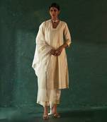 Ivory striped kurta set with gota work