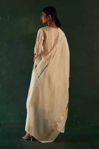 Ivory striped kurta set with gota work