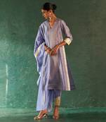 Lavender striped kurta set with gota panels