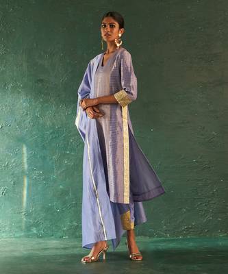 Lavender striped kurta set with gota panels 2