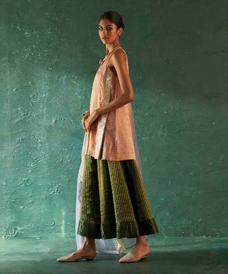 Rose pink striped kurta palazzo set 2