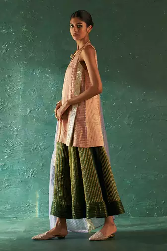 Rose pink striped kurta palazzo set