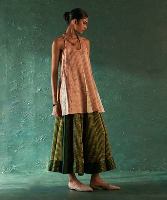 Rose pink striped kurta palazzo set 3
