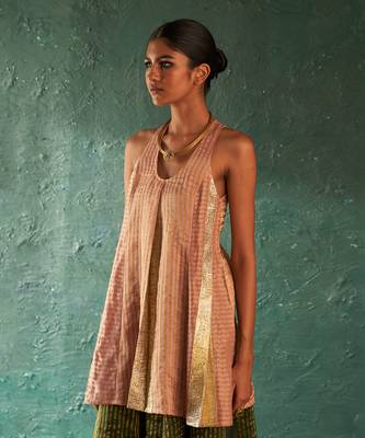 Rose pink striped kurta palazzo set 4