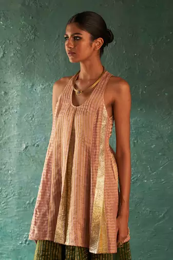 Rose pink striped kurta palazzo set