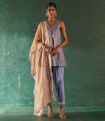 Lavender striped pattern short kurta set