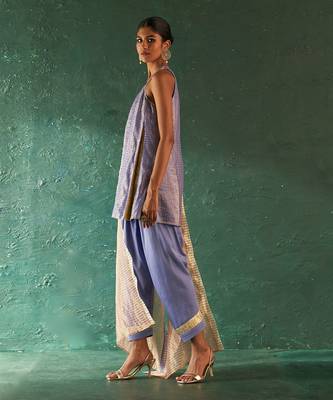Lavender striped pattern short kurta set 2