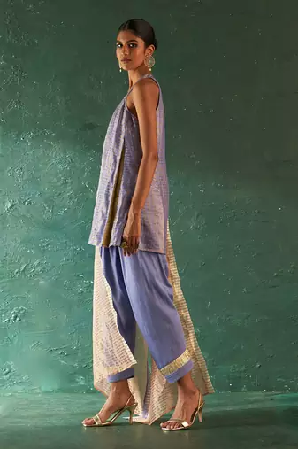 Lavender striped pattern short kurta set