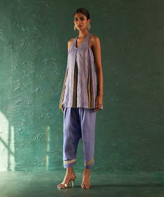 Lavender striped pattern short kurta set 3
