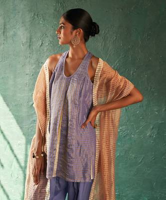 Lavender striped pattern short kurta set 4