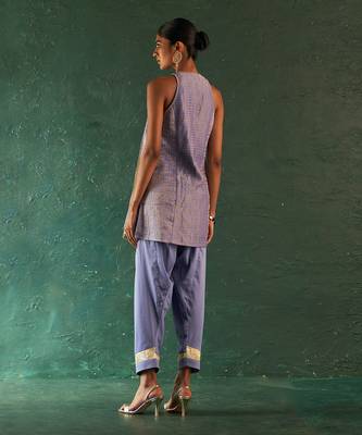 Lavender striped pattern short kurta set 5