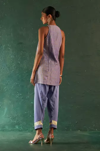 Lavender striped pattern short kurta set