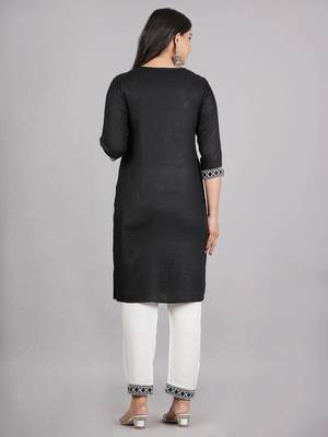 Aaryahi women rayon black & white embroidery straight kurta and pant with dapatta set 3