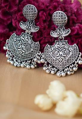 Oxidised Silver Peacock Earrings 2