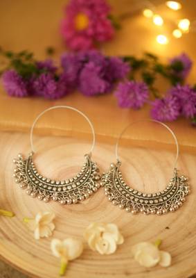 Elegant Oxidised Silver Chandbali Hoop Earrings 1
