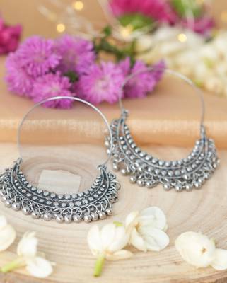 Elegant Oxidised Silver Chandbali Hoop Earrings 2