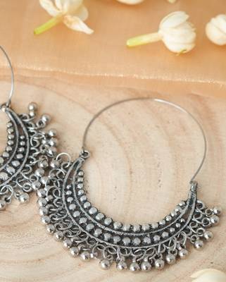 Elegant Oxidised Silver Chandbali Hoop Earrings 3