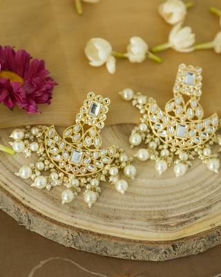 Golden Kundan and Pearl Drops Danglers 2