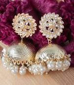 Kundan and Pearl Jhumki Earrings in Gold Plated - Perfect for Festive Glam
