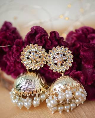 Kundan and Pearl Jhumki Earrings in Gold Plated - Perfect for Festive Glam 2