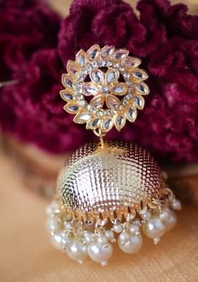 Kundan and Pearl Jhumki Earrings in Gold Plated - Perfect for Festive Glam 3