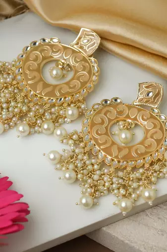 Brown Meenakari and Kundan Studded Earrings