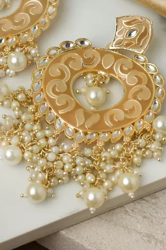 Brown Meenakari and Kundan Studded Earrings