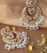 Gold Plated Earrings with Red Stone and Kundan Embellishments