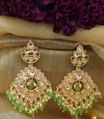 Kundan Studded Earrings with Pearl and Light Green Drops