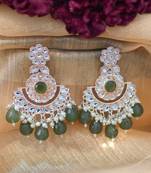 Traditional Kundan and Pearl Earrings with Mehndi Green Drops