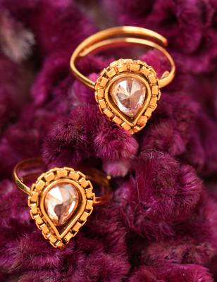 Gold Plated-Plated Stone-Studded Toe Rings 3