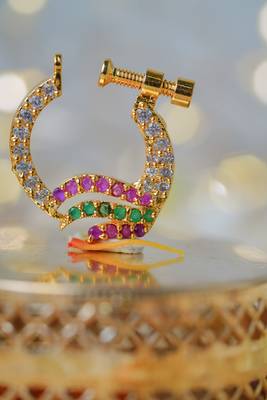 Gold Tone Traditional Nose Ring with American Diamonds 1