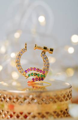 Gold Tone Traditional Nose Ring with American Diamonds 2